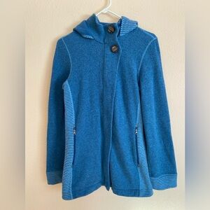 Women’s Prana Hoodie Sweater, Wool, Hidden Zipper, Turtleneck, Size Medium